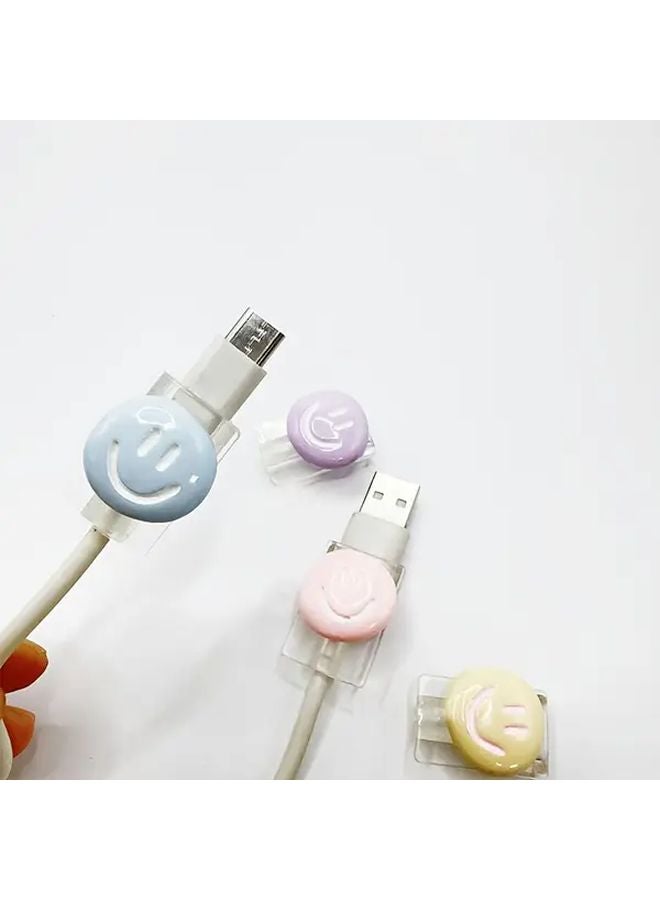 حامي كابل USB وجه مبتسم وردي مضاد للكسر مشبك لف متين منظم كابل من الراتنج - Image 4